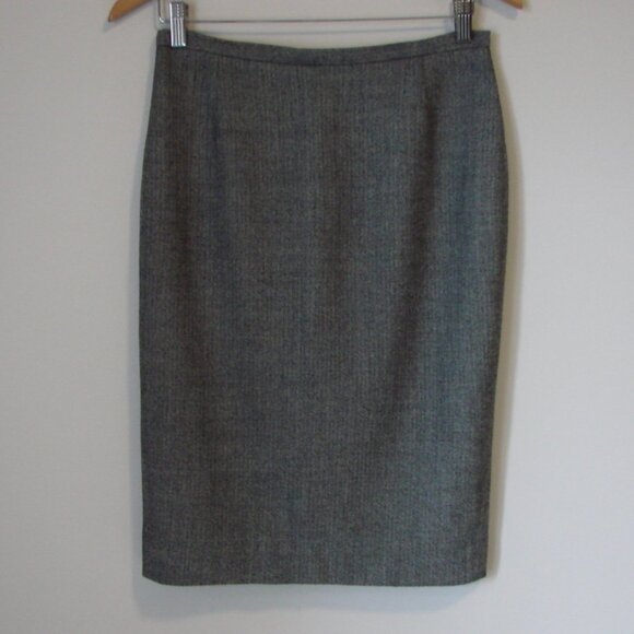 Holt Renfrew Gray Black Wool Blend Pencil Skirt Herringbone Work Office Size 4 - Picture 1 of 13